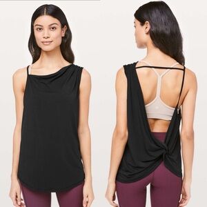 Lululemon 10 Dare To Drop Tank Black Twist Back Yoga Top Modal Assymetrical GUC